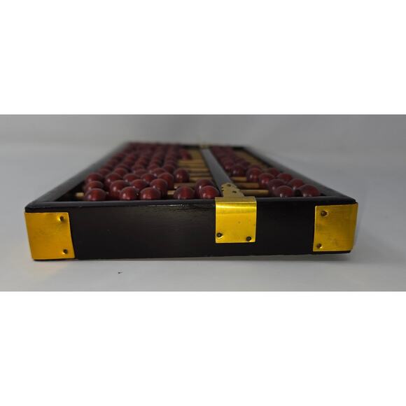 Lotus Flower Abacus 13 Row 91 Red Bead Black Wood Brass Brackets 5" x 10" #3134 - Picture 11 of 11